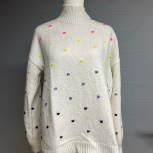 LOFT Cream Mock Turtleneck Sweater with Colorful Dots